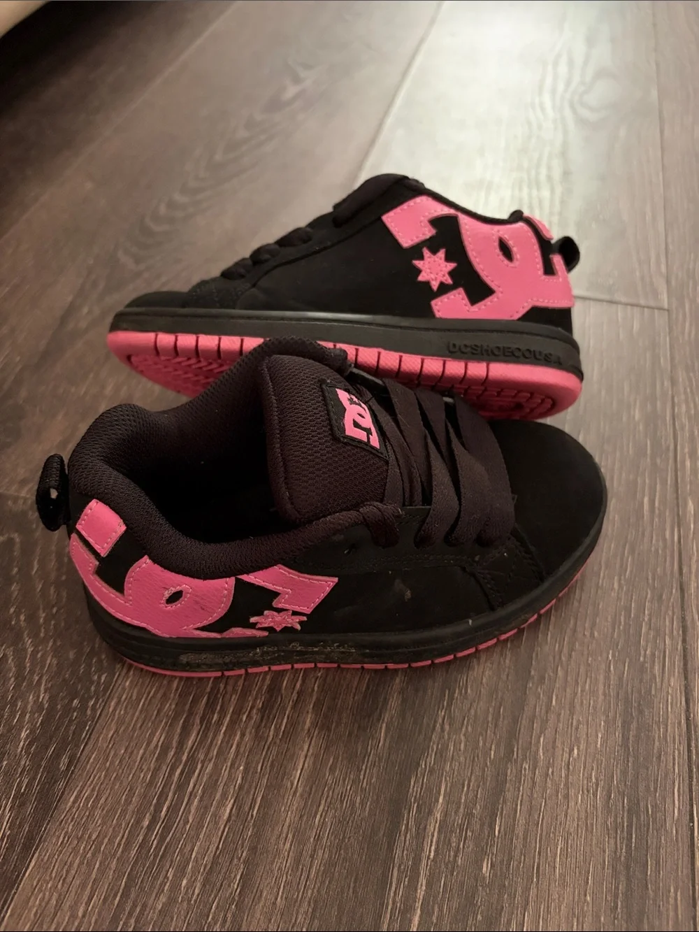 DC Kids Black and Pink Skate Sneakers 12c